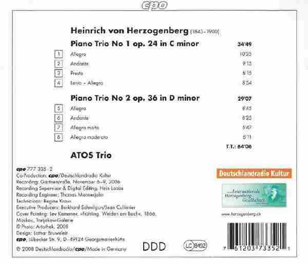 【古典音乐】阿托斯三重奏《赫尔佐根伯格-第一、二钢琴三重奏》2008[FLACCUE/整轨]